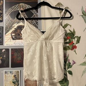 Cream Lace Lingerie Tank Top